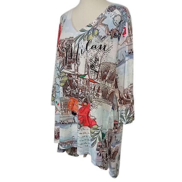 One World Graphic Tunic Top 1X Milan Artsy Plus Size Bling Asymmetric Sublimated - Picture 5 of 16